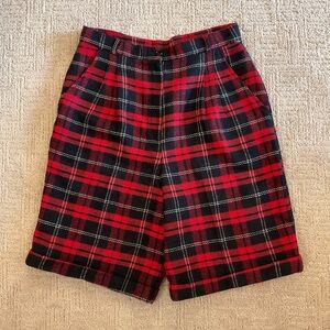 ♦️🖤Rare Vintage 70s/80s Women High Waist Wool Blend Pleated Plaid Shorts 28 EUC